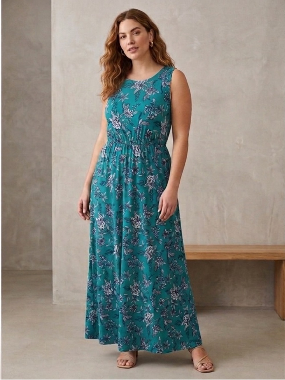 Stitch FixTeal Floral Sleeveless Maxi Dress Size Large